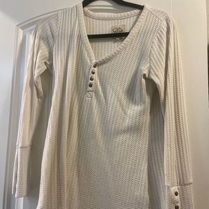Women's Button Front White Waffle Long Sleeve Size Small
